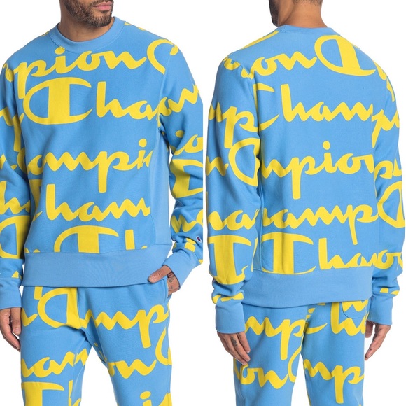 blue and yellow champion hoodie